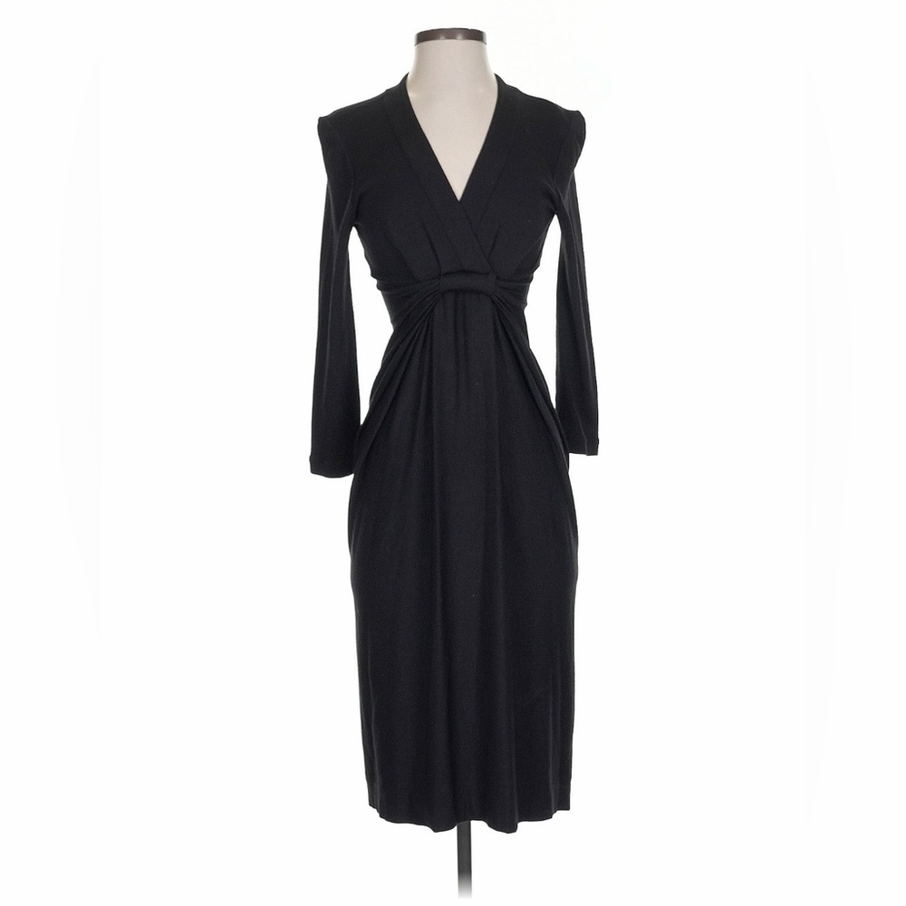 BCBGMaxAzria Black Long-Sleeve Twist-Front Midi Dress XS